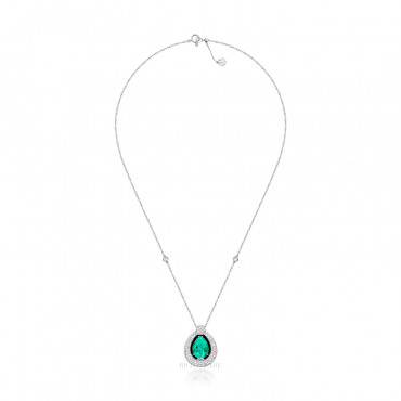 EMERALD, ONYX AND DIAMOND PENDENT NECKLACE